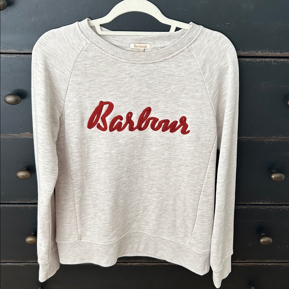 Barbour Top Womens 6 Beige Otterburn Overlayer Chain Stitch Logo Sweatshirt